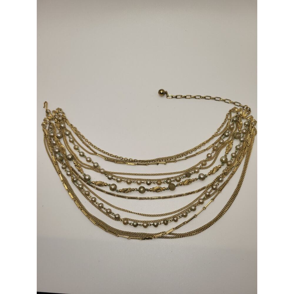 Vintage, Kramer, Gold Tone Multi Strand Statement Necklace Signed